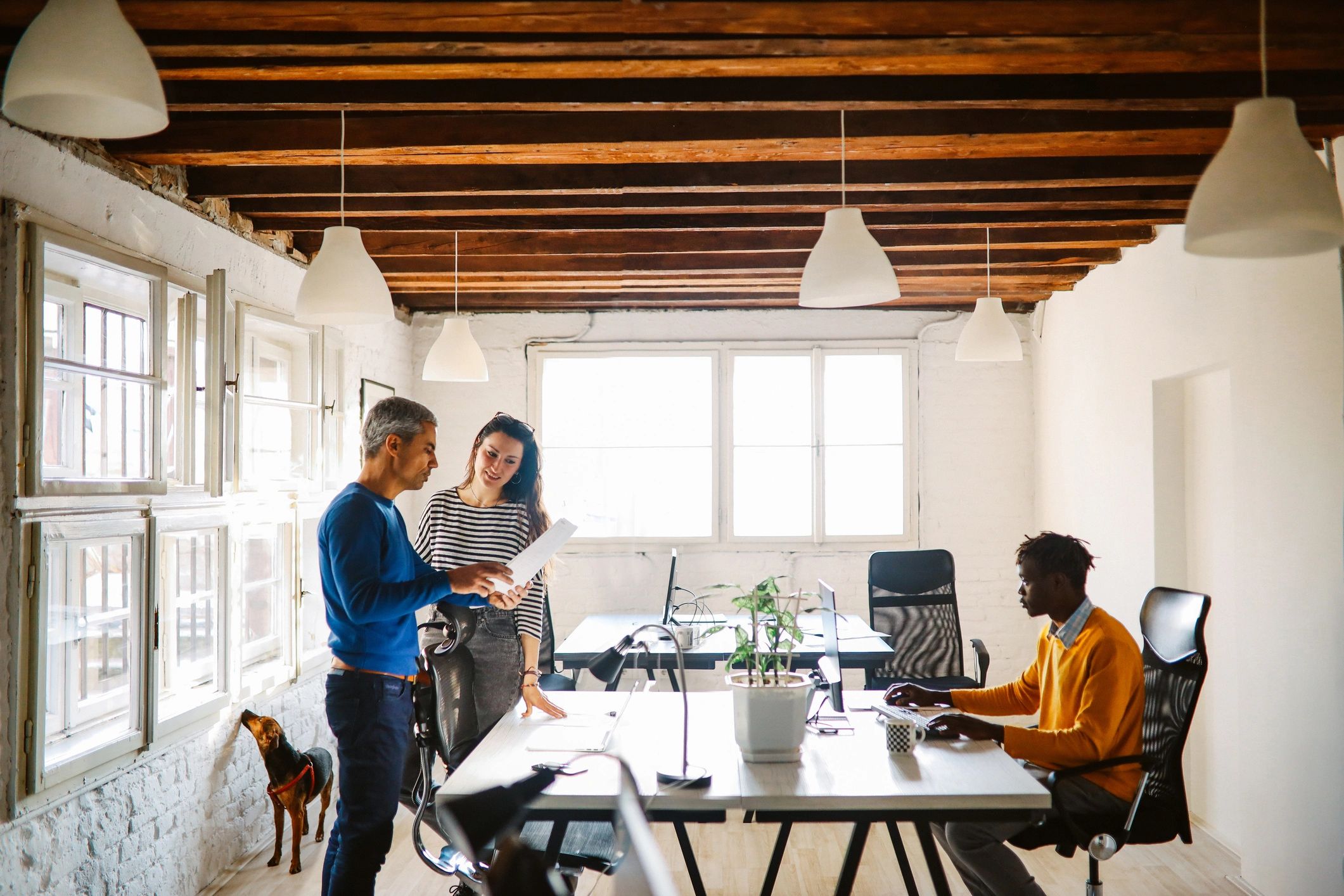 Team members working together in a modern office environment